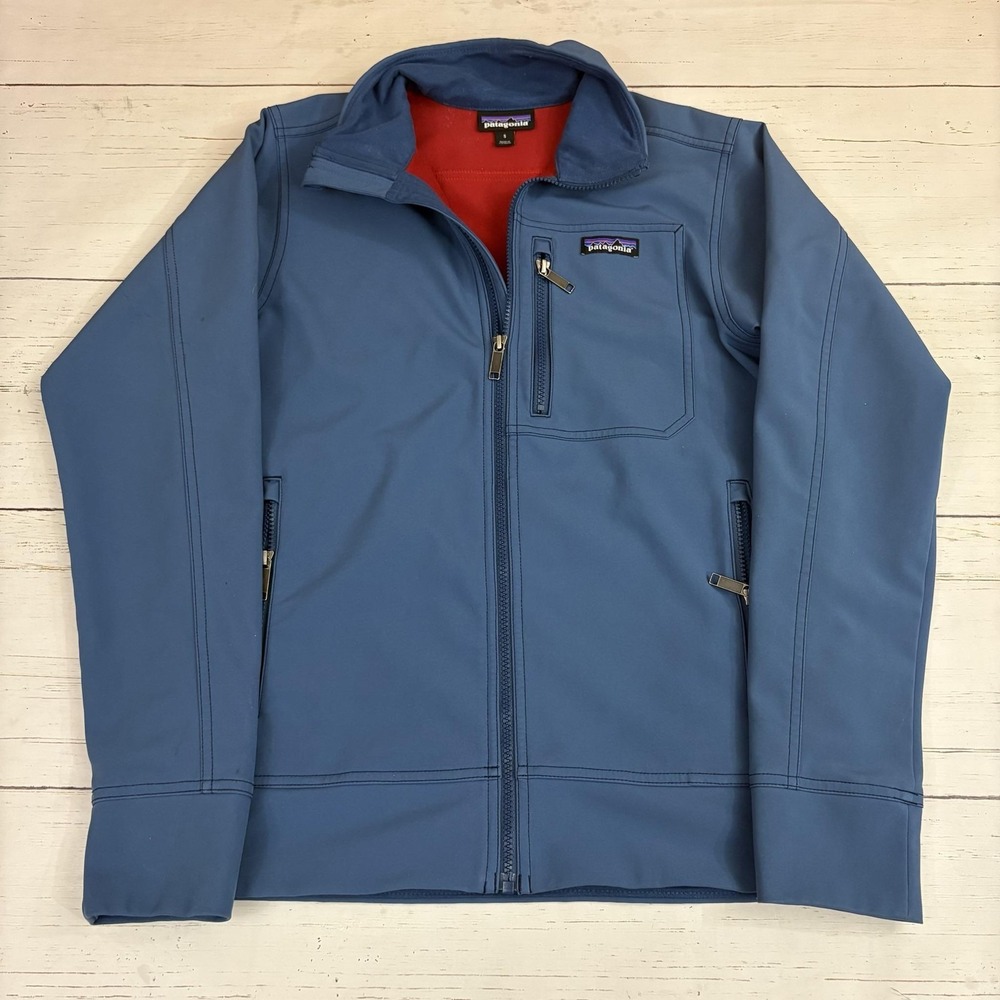 Patagonia Sidesend Jacket Mens S Blue Windbraker Fleece Lined Full Zip Outdoor